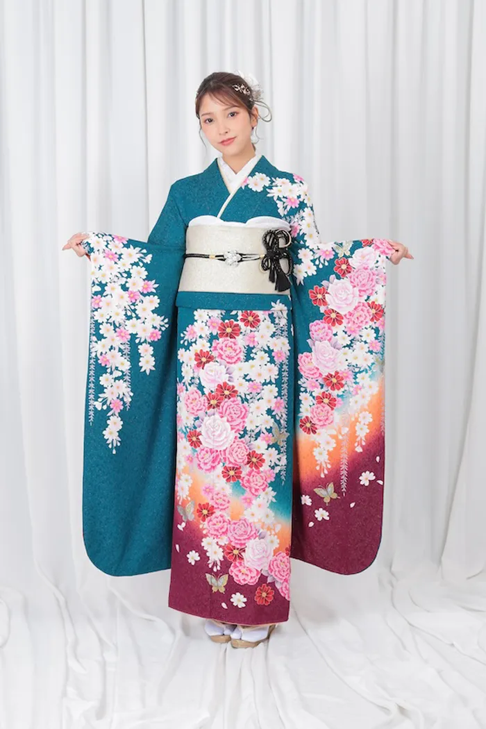 Furisode 振袖 バラ 振袖 薔薇 黒 ゴージャスモード 黒 赤 ゴールド