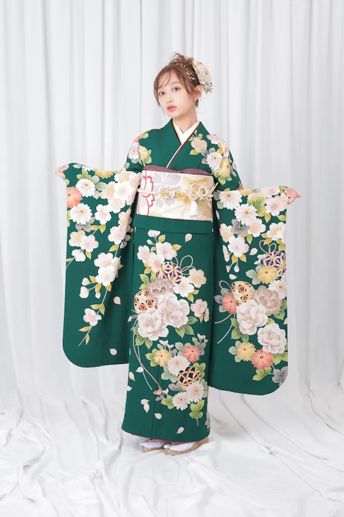 緑 桜 古典 S 155cm-165cm｜ネット専門振袖レンタルサービスFURISODE