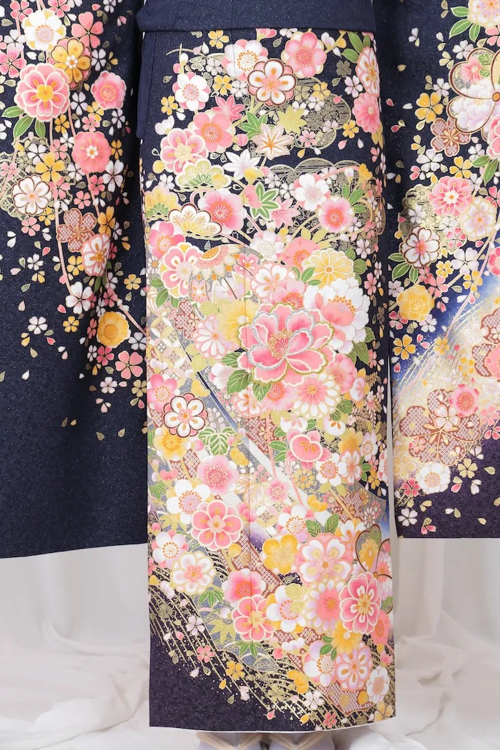 紺 小花 古典 L 159cm-168cm｜ネット専門振袖レンタルサービスFURISODE