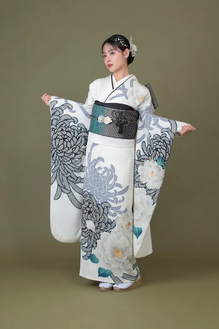 白 乱菊 レトロ L 159cm-168cm｜ネット専門振袖レンタルサービス