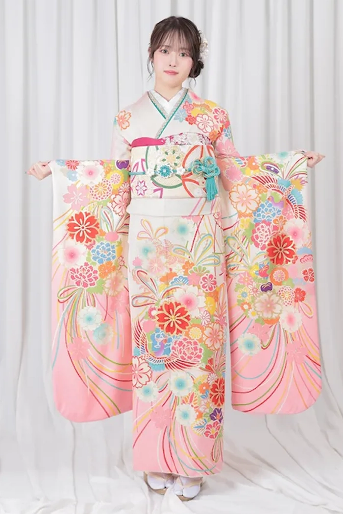 ピンク ベージュ 撫子 古典 LL 165cm-175cm｜ネット専門振袖レンタル