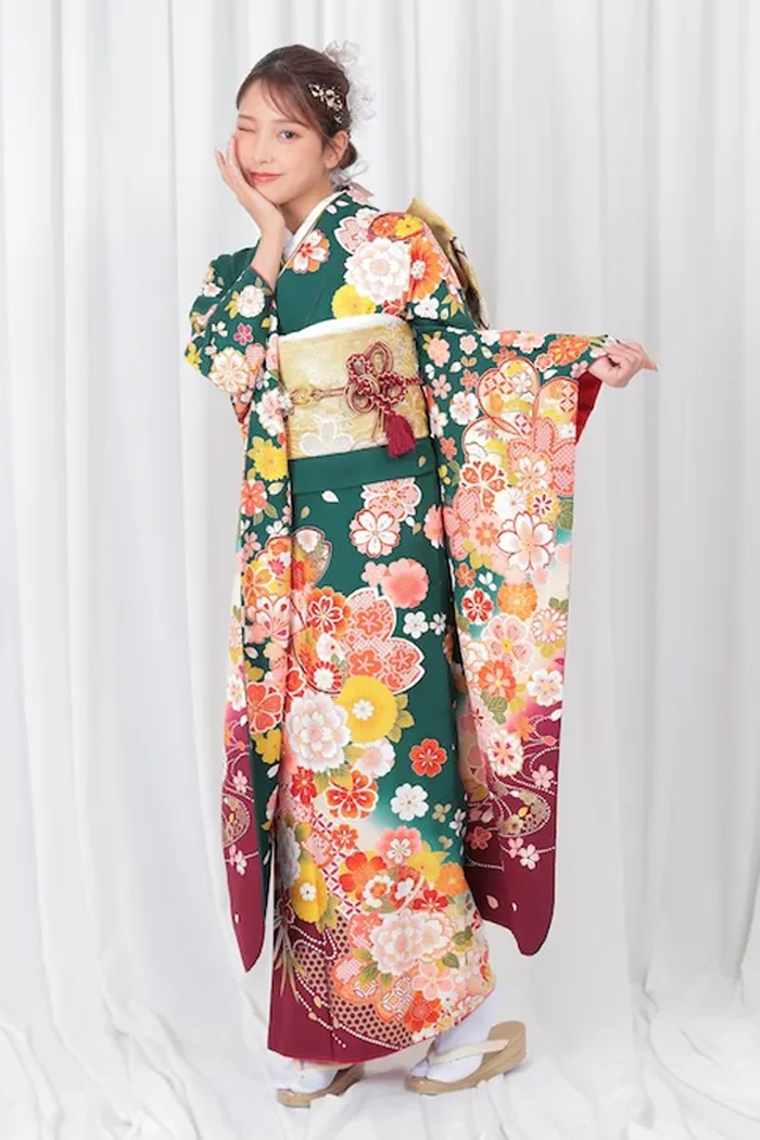 紺 小花 古典 L 159cm-168cm｜ネット専門振袖レンタルサービスFURISODE