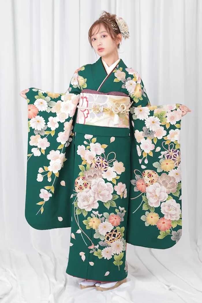 緑 桜 古典 S 155cm-165cm｜ネット専門振袖レンタルサービスFURISODE