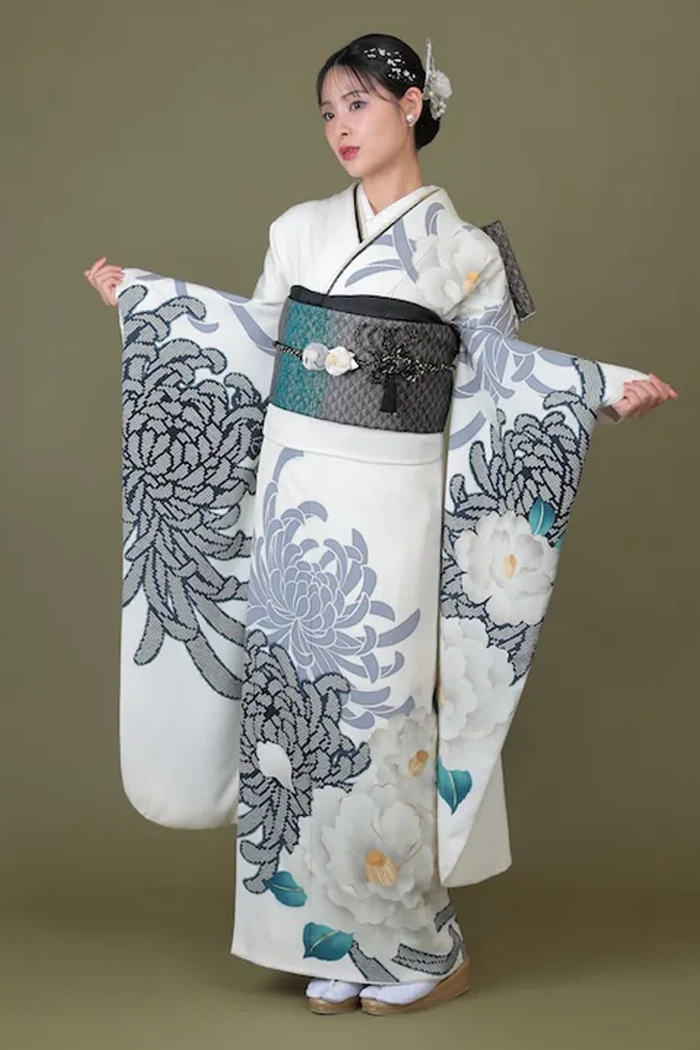 白 乱菊 レトロ L 159cm-168cm｜ネット専門振袖レンタルサービス